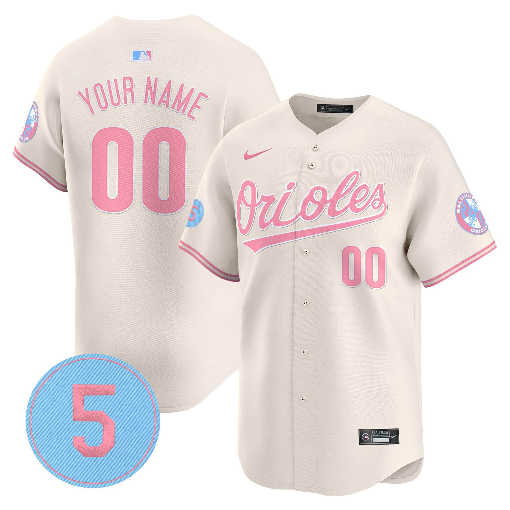 Men Baltimore Orioles Cream 2024 Nike Bubblegum Robinson Patch Vapor Premier Limited Custom MLB Jersey